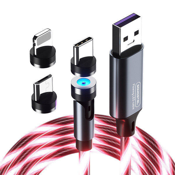 SOMOSTEL KABEL USB 3W1 3.1A MAGNETIC LED RED QUICK CHARGER QC 1.2M POWERLINE SMS-BY04 TYP-C MICRO IPHONE 5904238704226