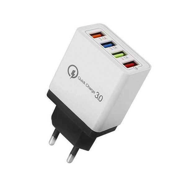 ŁADOWARKA SIECIOWA 3A QUICK 3.0 FAST CHARGER 3100MAH 4XUSB BIAŁY BOX