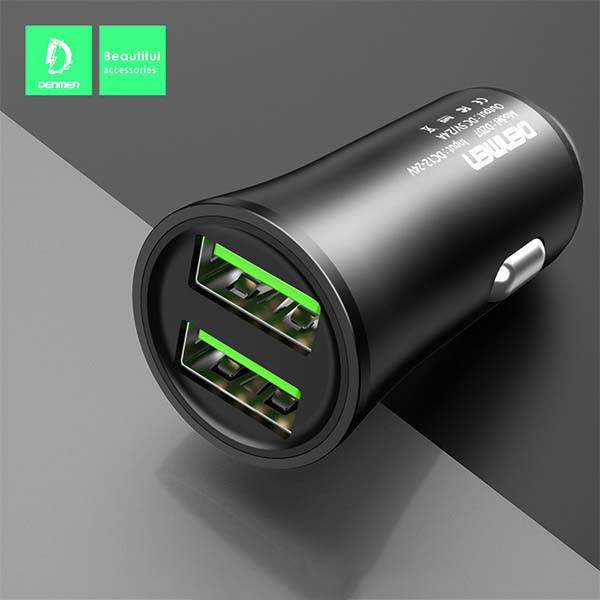 ŁADOWARKA SAMOCHODOWA 12W CZARNA DENMEN 2.4A 2400mA DUAL FAST CHARGING DZ07 ALUMINIOWA 6973224872385