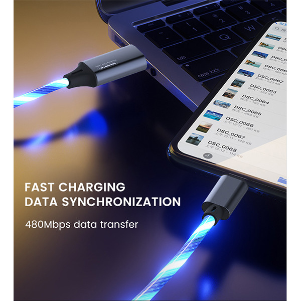 KABEL USB IPHONE 3.1A SOMOSTEL LED BLUE 3100mAh QUICK CHARGER QC 1.2M POWERLINE SMS-BY01 NIEBIESKI 5904238704158