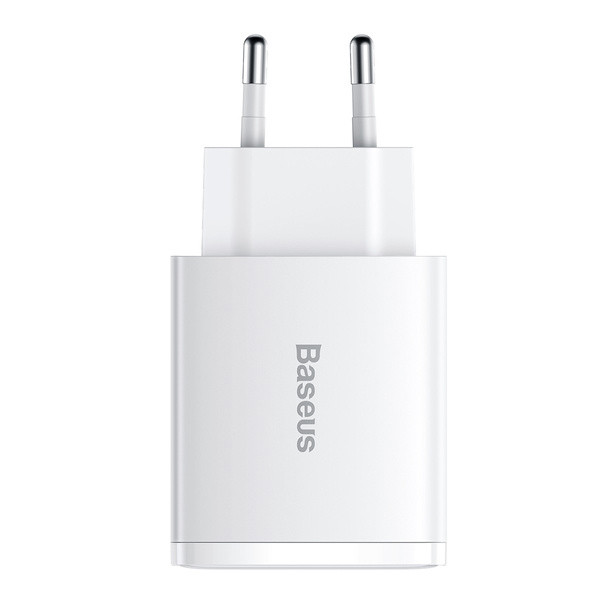 ŁADOWARKA SIECIOWA BASEUS COMPACT QUICK CHARGER, 2XUSB, USB-C, PD, 3A, 30W (BIAŁA) 6953156207301