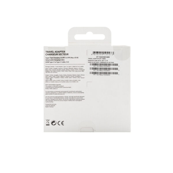 SAMSUNG ŁADOWARKA SIECIOWA TYP-C 3A EP-TA845 45W BIAŁY RETAIL BOX 8806090104473