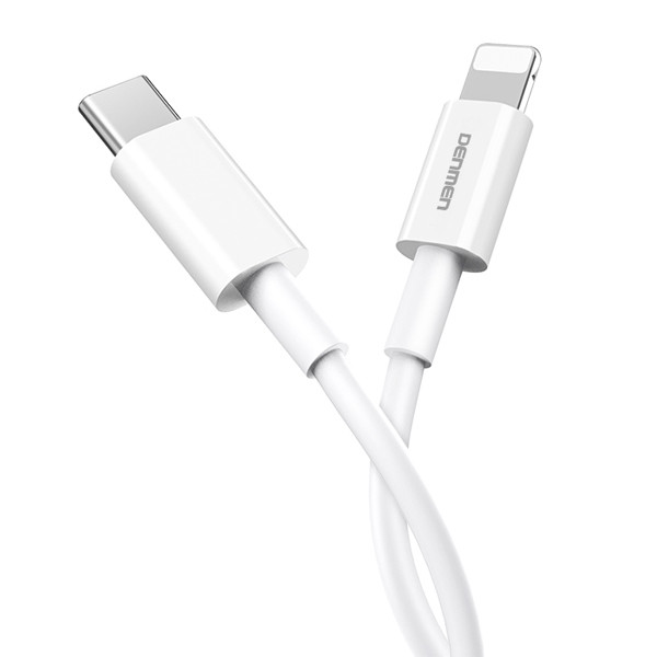 DENMEN KABEL USB PD TYP-C - LIGHTNING 20W 3,6A WZMACNINANY BIAŁY 2M D65 6973224877526
