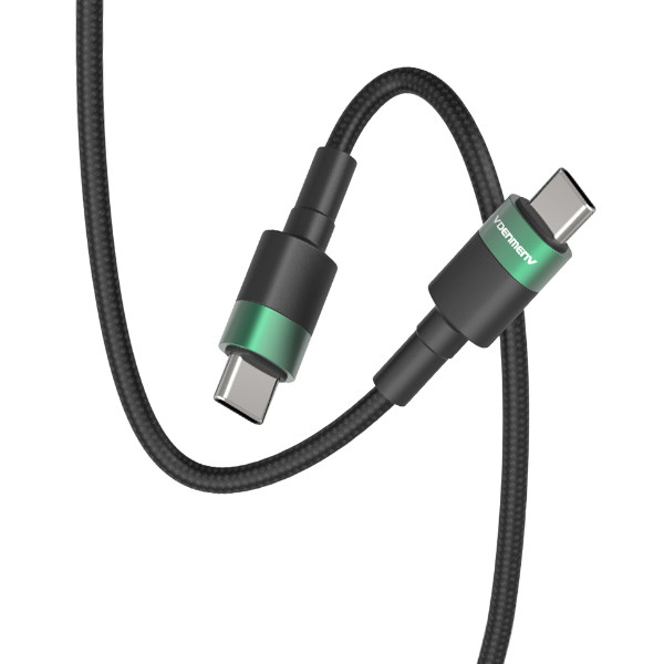 KABEL USB TYP-C DO TYP-C PD USB-C DENMEN CZARNY OPLOT 1M D62 100W 6973224877533