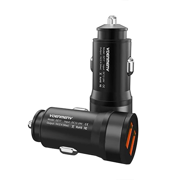 ŁADOWARKA SAMOCHODOWA 2,4A CZARNA DENMEN 2400mA DUAL 2XUSB DZ17 6973224875720