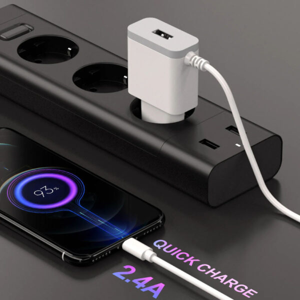 DENMEN BIAŁA ŁADOWARKA SIECIOWA USB +  KABEL TYP-C DC09T-W 2,4A 6973224873955