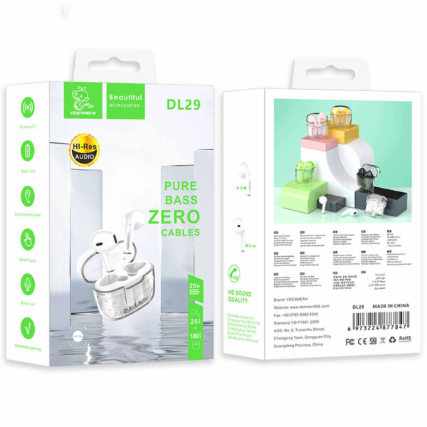 SŁUCHAWKI BLUETOOTH DENMEN EARBUDS KREMOWE DL29 TWS