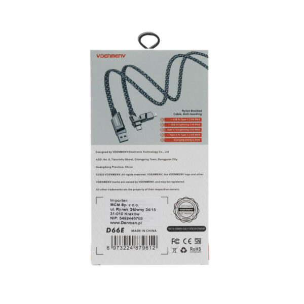 DENMEN KABEL WZMACNIANY 4W1 CZARNY 65W D66E 6973224879612