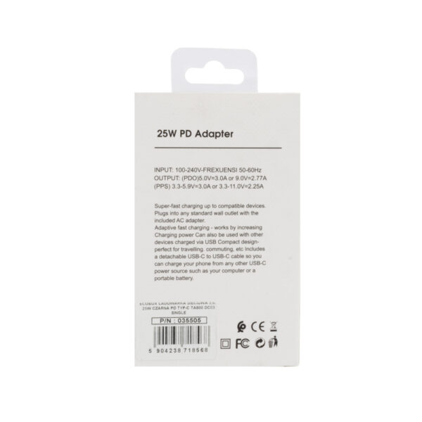 ECOBOX ŁADOWARKA SIECIOWA 3,6A 25W CZARNA PD TYP-C TA800 DC03 SINGLE