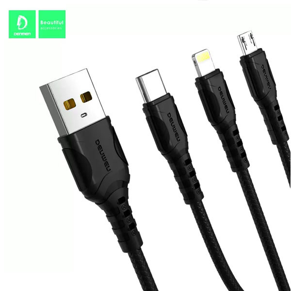 KABEL USB 3W1 DENMEN 2.4A CZARNY 1M D05E TYP-C / MICRO / IPHONE 6973224871029