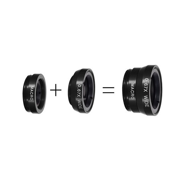 ZESTAW 3W1 OBIEKTYW RYBIE OKO FISH EYE SZEROKI KĄT WIDE ANGLE MAKRO MACRO DO TELEFONU VIS