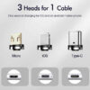 ECOBOX KABEL USB 3w1 MAGNETYCZNY 3A 360 CZARNY SZYBKIE ŁADOWANIE  + TRANSFER DANYCH MICRO TYP-C IPHONE 5904238705728
