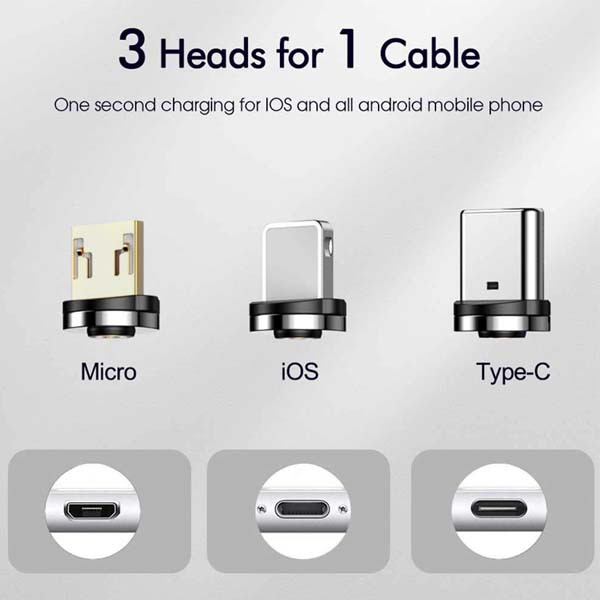 ECOBOX KABEL USB 3w1 MAGNETYCZNY 3A 360 CZARNY SZYBKIE ŁADOWANIE  + TRANSFER DANYCH MICRO TYP-C IPHONE 5904238705728