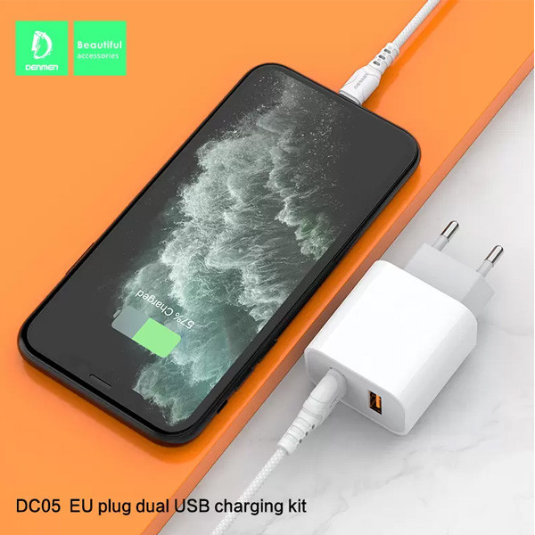 ŁADOWARKA SIECIOWA 2.4A + KABEL USB IPHONE  BIAŁA DENMEN 2XUSB 2400mA DC05 12W 6973224871630