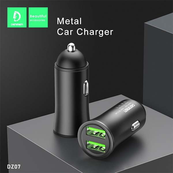 ŁADOWARKA SAMOCHODOWA 12W CZARNA DENMEN 2.4A 2400mA DUAL FAST CHARGING DZ07 ALUMINIOWA 6973224872385