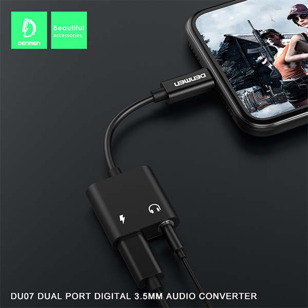 ADAPTER HF TYP-C DENMEN CZARNY AUDIO JACK + ZASILANIE DU07 5904238703403