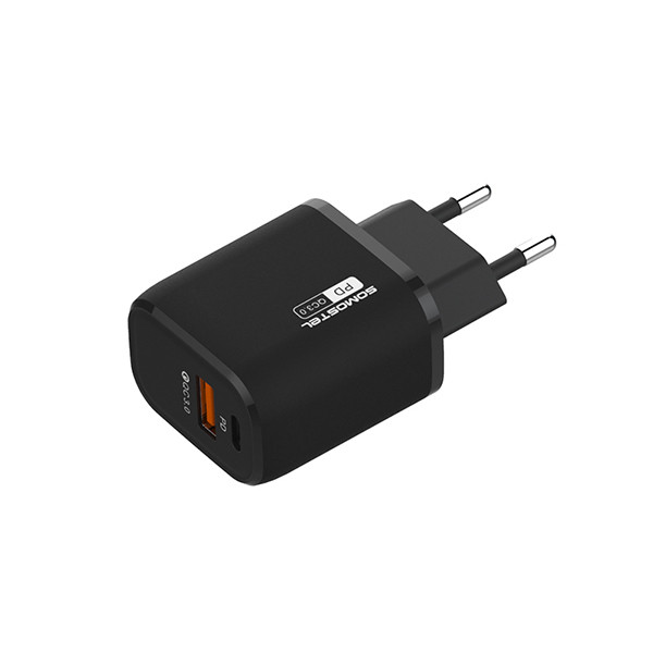 ŁADOWARKA SIECIOWA 3A 18W + KABEL TYP-C CZARNA SOMOSTEL POWER DELIVERY QC3.0 SMS-Q01 PD+USB