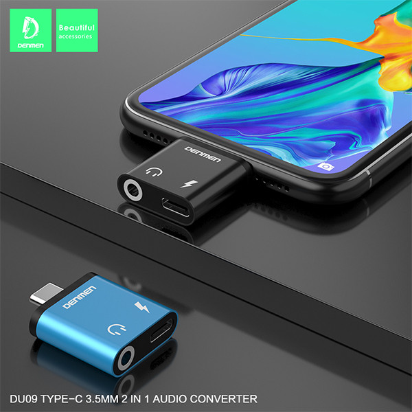 ADAPTER HF TYP-C DENMEN CZARNY AUDIO JACK + ZASILANIE DU09 6973224872743