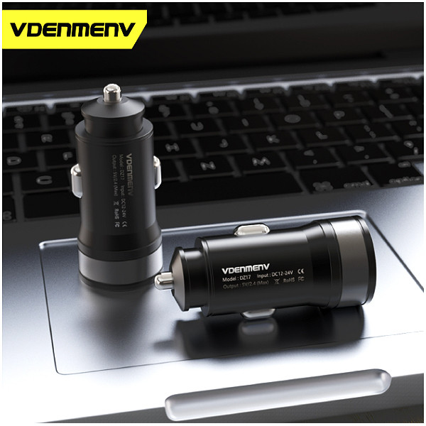 ŁADOWARKA SAMOCHODOWA 2,4A CZARNA DENMEN 2400mA DUAL 2XUSB DZ17 6973224875720