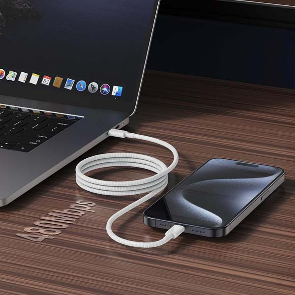 APPLE  KABEL TYP-C -TYP-C 1M 60W DO IPHONE 15 BIAŁY OPLOT BOX MW493ZM/A / MQKJ3ZM/A 195949371905