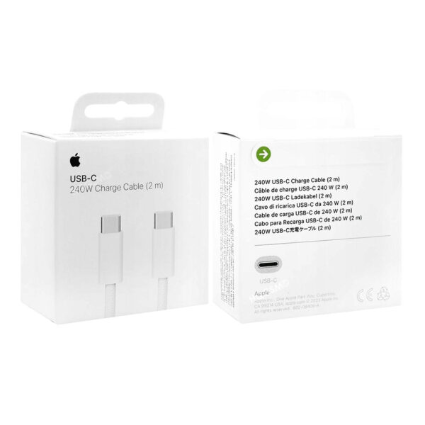 APPLE  KABEL TYP-C -TYP-C 2M 240W DO IPHONE 15 BIAŁY OPLOT BOX 195949093432