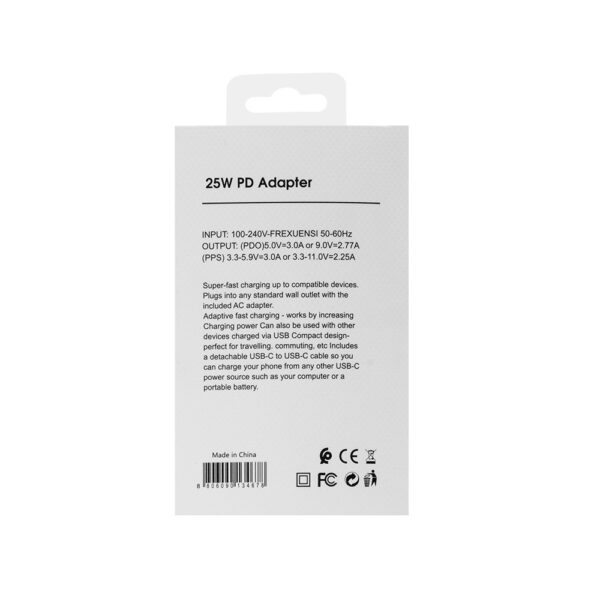 ECOBOX ŁADOWARKA SIECIOWA 3,6A 25W CZARNA PD TYP-C TA800 DC03 + KABEL USB PD TYP-C - TYP-C 1M