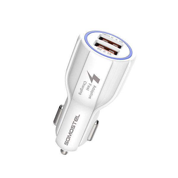 ŁADOWARKA SAMOCHODOWA 3A+2A BIAŁA + KABEL TYP-C SOMOSTEL 3100mA + 2100mA 2XUSB DUAL A45 QUICK CHARGE QC 3.0 5902012966655
