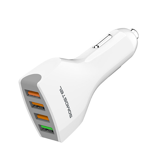 ŁADOWARKA SAMOCHODOWA 3A+2.4A BIAŁA SOMOSTEL 3100mA + 2400mA 4XUSB DUAL SA66W QUICK CHARGE QC 3.0 SMS-A66 5902012966693