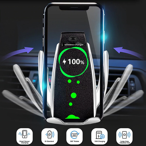 ECOBOX UCHWYT UNIWERSLANY SAMOCHODOWY AUTOMATYCZNY CZARNY + ŁADOWARKA BEZPRZEWODOWA INDUKCYJNA 10W