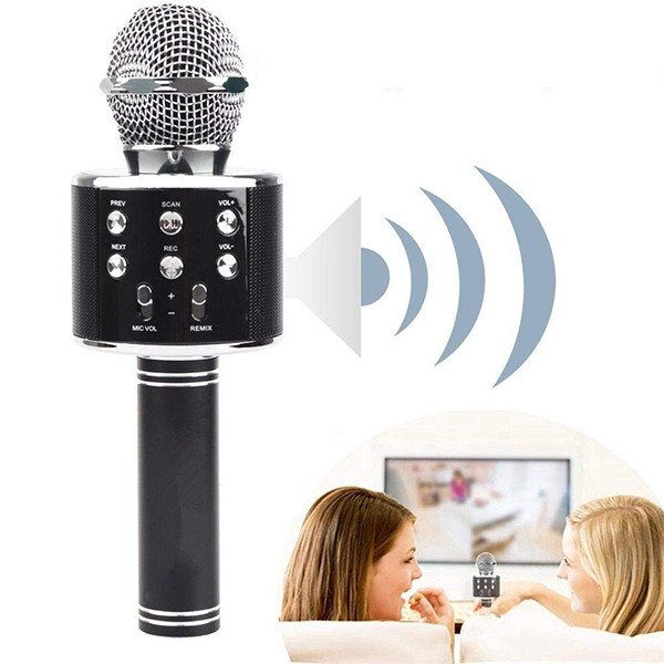 ECOBOX MIKROFON KARAOKE CZARNY BEZPRZEWODOWY Z WBUDOWANYM GŁOŚNIKIEM