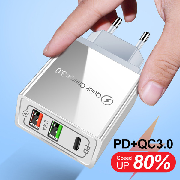 ECOBOX ŁADOWARKA SIECIOWA 2.4A  20W BIAŁA 3.0  2XUSB 1XPD SINGLE