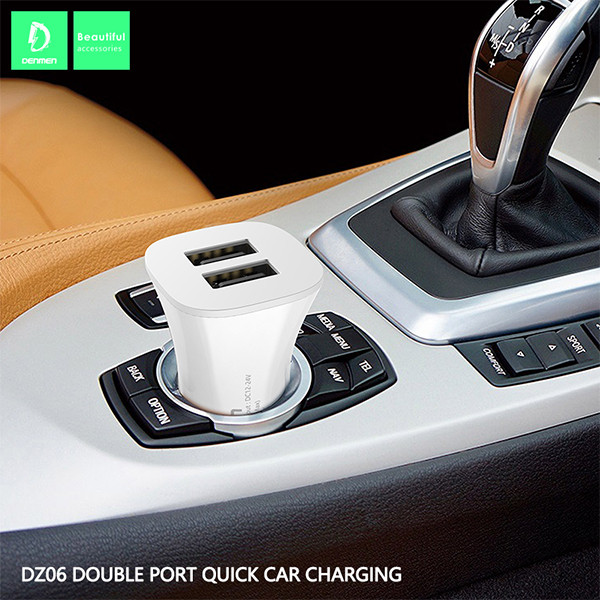ŁADOWARKA SAMOCHODOWA 3A  + KABEL IPHONE BIAŁA DENMEN 3100mA DUAL FAST CHARGING 2XUSB DZ06L 15W 6973224872057