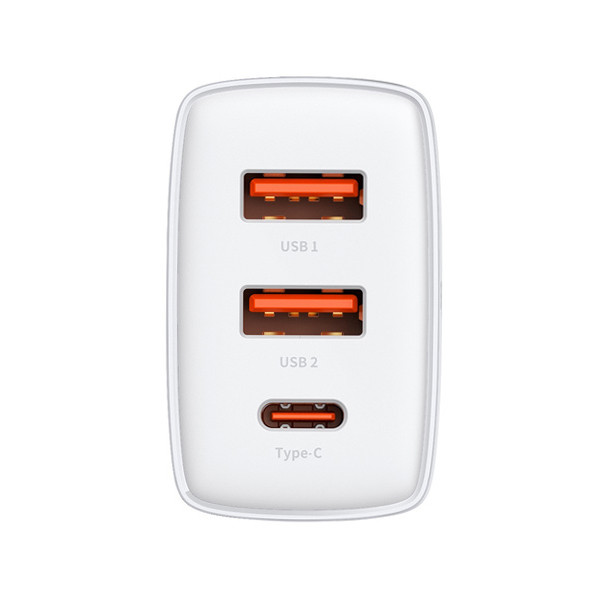 ŁADOWARKA SIECIOWA BASEUS COMPACT QUICK CHARGER, 2XUSB, USB-C, PD, 3A, 30W (BIAŁA) 6953156207301