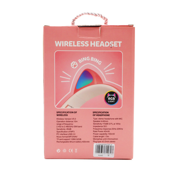 SŁUCHAWKI NAUSZNE BLUETOOTH KIDS CAT RÓŻOWE PINK