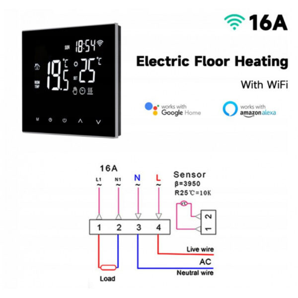 INTELIGENTNY TERMOSTAT ME82CH WIFI 16A CZARNY CZUJNIK TEMPERATURY STEROWANIE OGRZEWANIEM