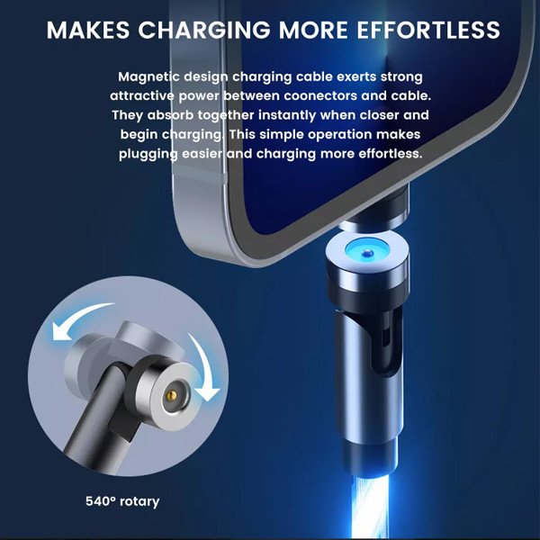 KABEL USB 3W1 3.1A SOMOSTEL MAGNETIC LED BLUE QUICK CHARGER QC 1.2M POWERLINE SMS-BY04 TYP-C MICRO IPHONE 5904238704233