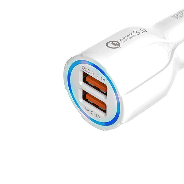 ŁADOWARKA SAMOCHODOWA 3A+2A BIAŁA + KABEL TYP-C SOMOSTEL 3100mA + 2100mA 2XUSB DUAL A45 QUICK CHARGE QC 3.0 5902012966655