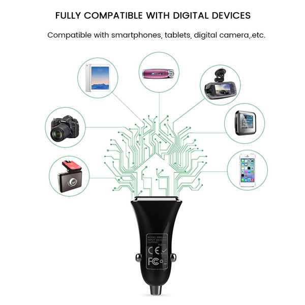 ŁADOWARKA SAMOCHODOWA 3A+2.4A 30W CZARNA SOMOSTEL 3100mA + 2100mA TYPC+USB DUAL SMS-A42B  QC 3.0 PD