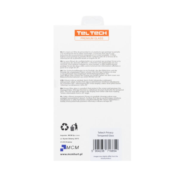TELTECH PREMIUM SZKŁO HARTOWANE PRIVACY ZACIEMNIAJĄCE IPHONE 15 PRO 5904238716120