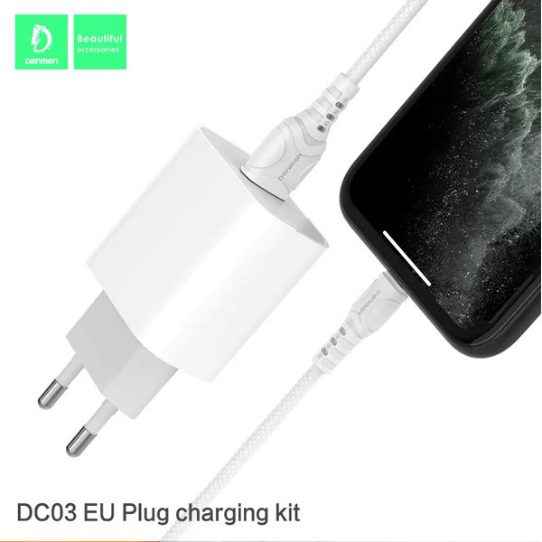 ŁADOWARKA SIECIOWA 2.4A + KABEL USB IPHONE  BIAŁA DENMEN 2XUSB 2400mA DC05 12W 6973224871630