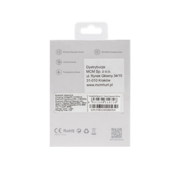 Blackview Słuchawka bluetooth AirBuds 12 TWS BT 5.4 LCD BIAŁY 400mAh 6931548319726