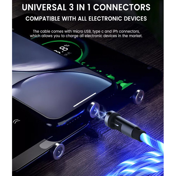 SOMOSTEL KABEL USB 3W1 3.1A MAGNETIC LED RED QUICK CHARGER QC 1.2M POWERLINE SMS-BY04 TYP-C MICRO IPHONE 5904238704226