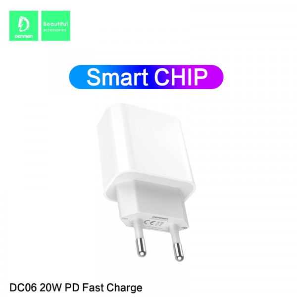 Denmen Ładowarka sieciowa DC06 TYP-C  + kabel Typ-C - Typ-C 3.6A 20W 1m Power Delivery PD Biały 6973224872194