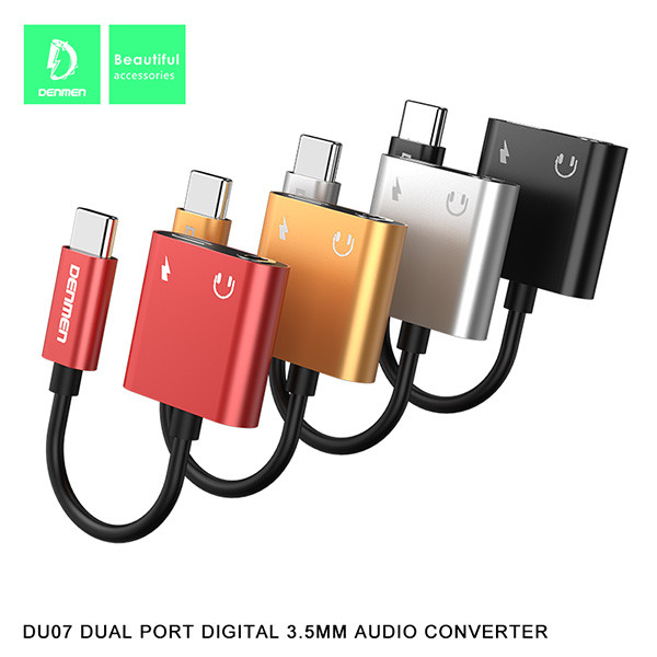ADAPTER HF TYP-C DENMEN CZARNY AUDIO JACK + ZASILANIE DU07 5904238703403