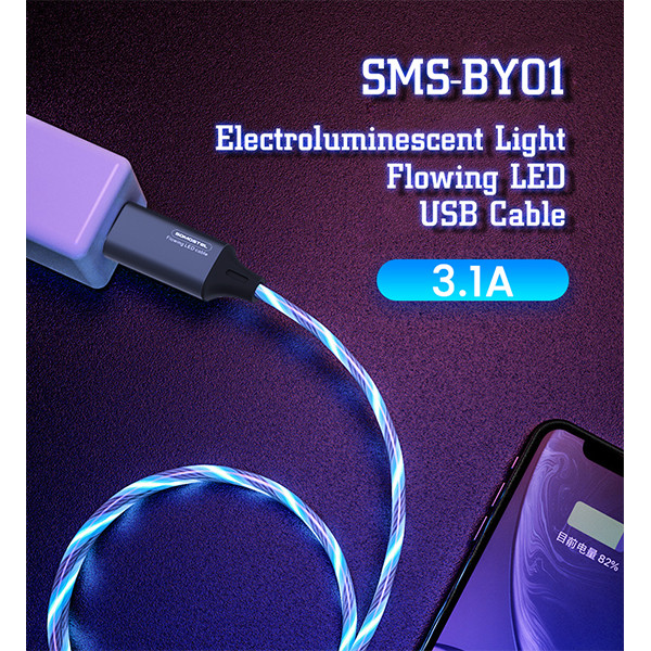 KABEL USB IPHONE 3.1A SOMOSTEL LED BLUE 3100mAh QUICK CHARGER QC 1.2M POWERLINE SMS-BY01 NIEBIESKI 5904238704158