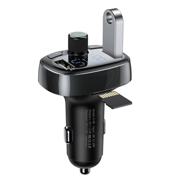BASEUS TRANSMITER FM BLUETOOTH 4.2 MP3 + ŁADOWARKA SAMOCHODOWA 2X USB 3.4A  ZESTAW GŁOŚNOMÓWIĄCY MICROSD CCMT000301 6932172628239