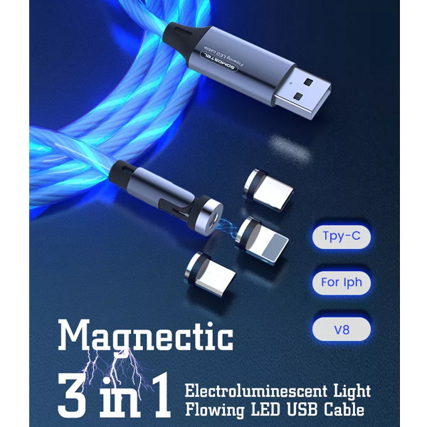 SOMOSTEL KABEL USB 3W1 3.1A MAGNETIC LED RED QUICK CHARGER QC 1.2M POWERLINE SMS-BY04 TYP-C MICRO IPHONE 5904238704226