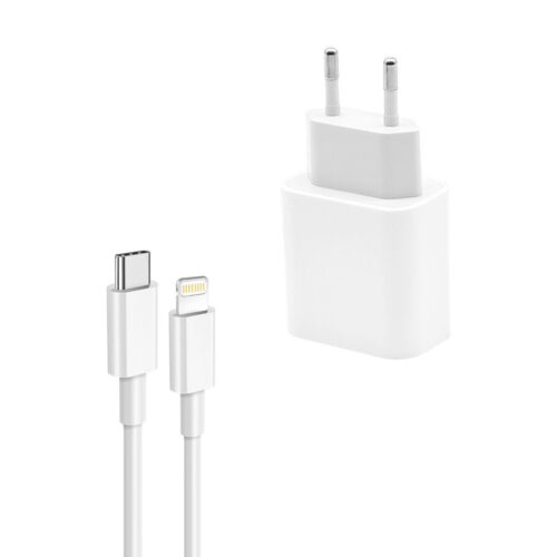 ECONOMY ŁADOWARKA SIECIOWA 20W BIAŁA PD TYP-C + KABEL IPHONE TYP-C DO LIGHTNING 1M APP