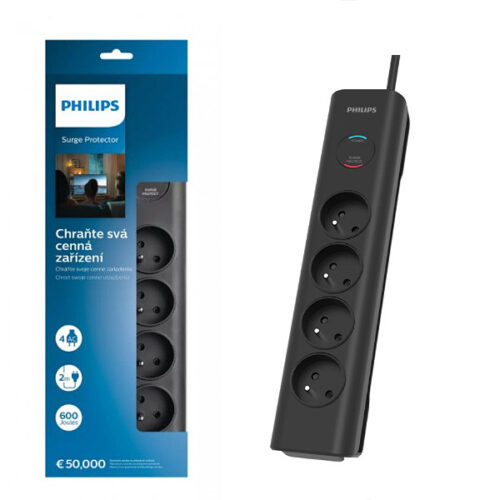 PRZEDŁUŻACZ SIECIOWY PHILIPS LISTWA ZASILAJĄCA PRZEPIĘCIOWA 4 GNIAZDA 2M CZARNY 16A SPN7040BA/60 4895229118324