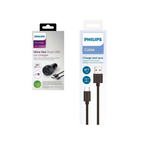Philips Ładowarka samochodowa 2XUSB 15.5W + kabel USB - Typ-C 2.1A  Phil-DLP2357U/10
